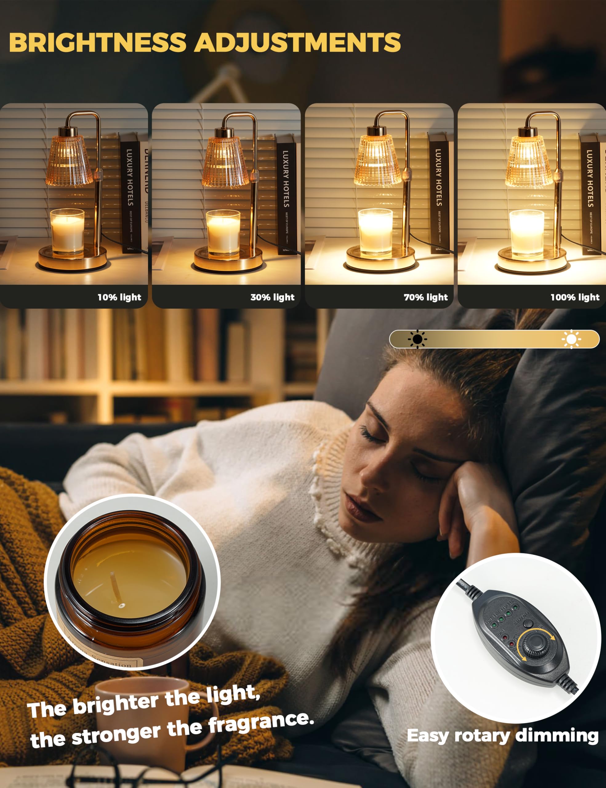 Candle Warmer Lamp with Timer Dimmable, Birthday Gifts for Women Mom, House Warming Gifts New Home Decor, Wax Melt Warmer for Jar Candles with 2 Bulbs