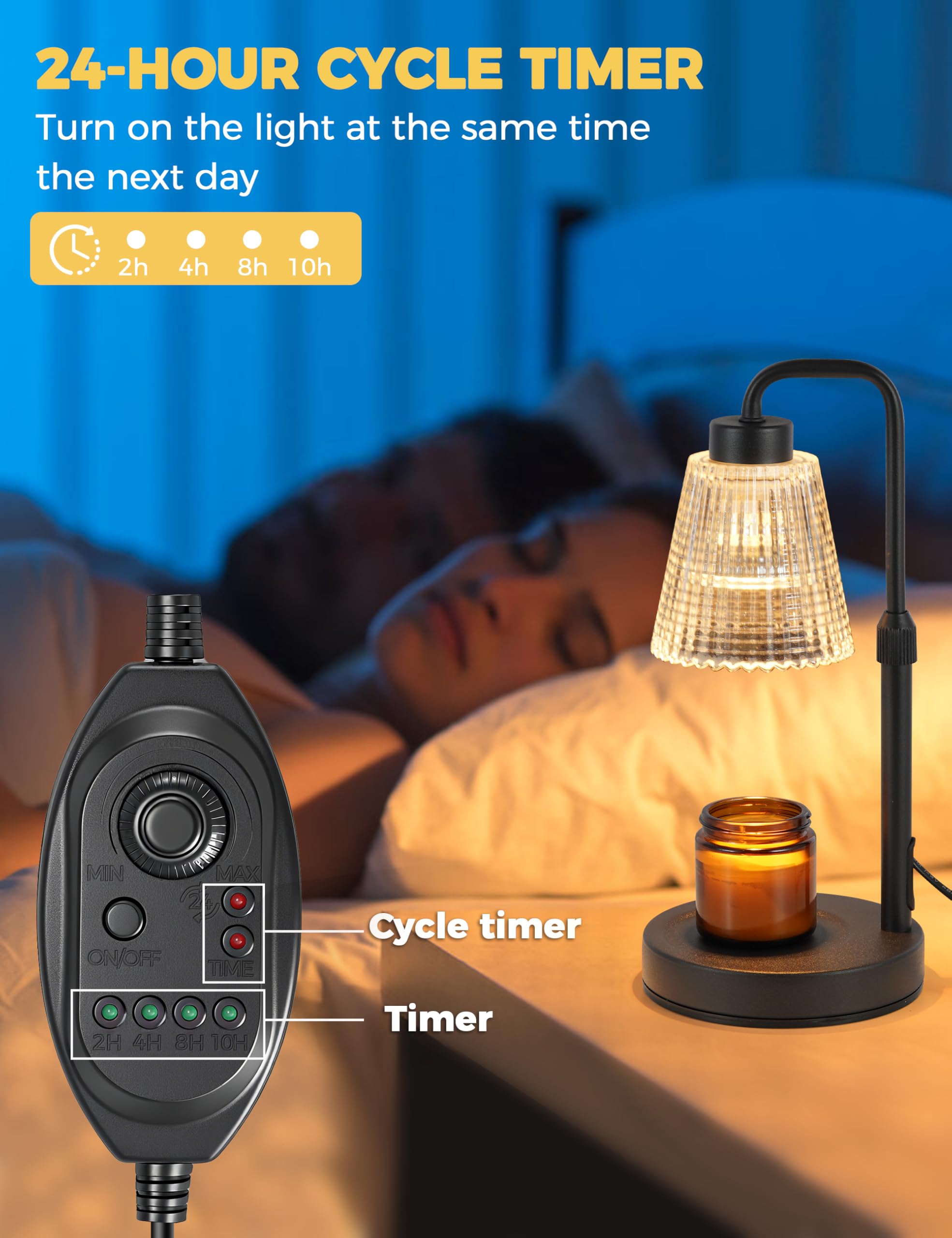 Candle Warmer Lamp with Timer Dimmable, Birthday Gifts for Women Mom, House Warming Gifts New Home Decor, Wax Melt Warmer for Jar Candles with 2 Bulbs