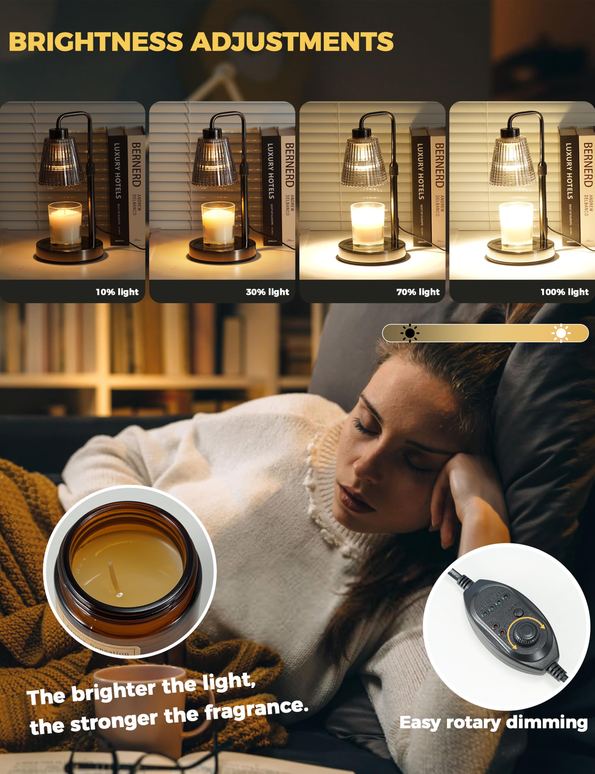 Candle Warmer Lamp with Timer Dimmable, Birthday Gifts for Women Mom, House Warming Gifts New Home Decor, Wax Melt Warmer for Jar Candles with 2 Bulbs