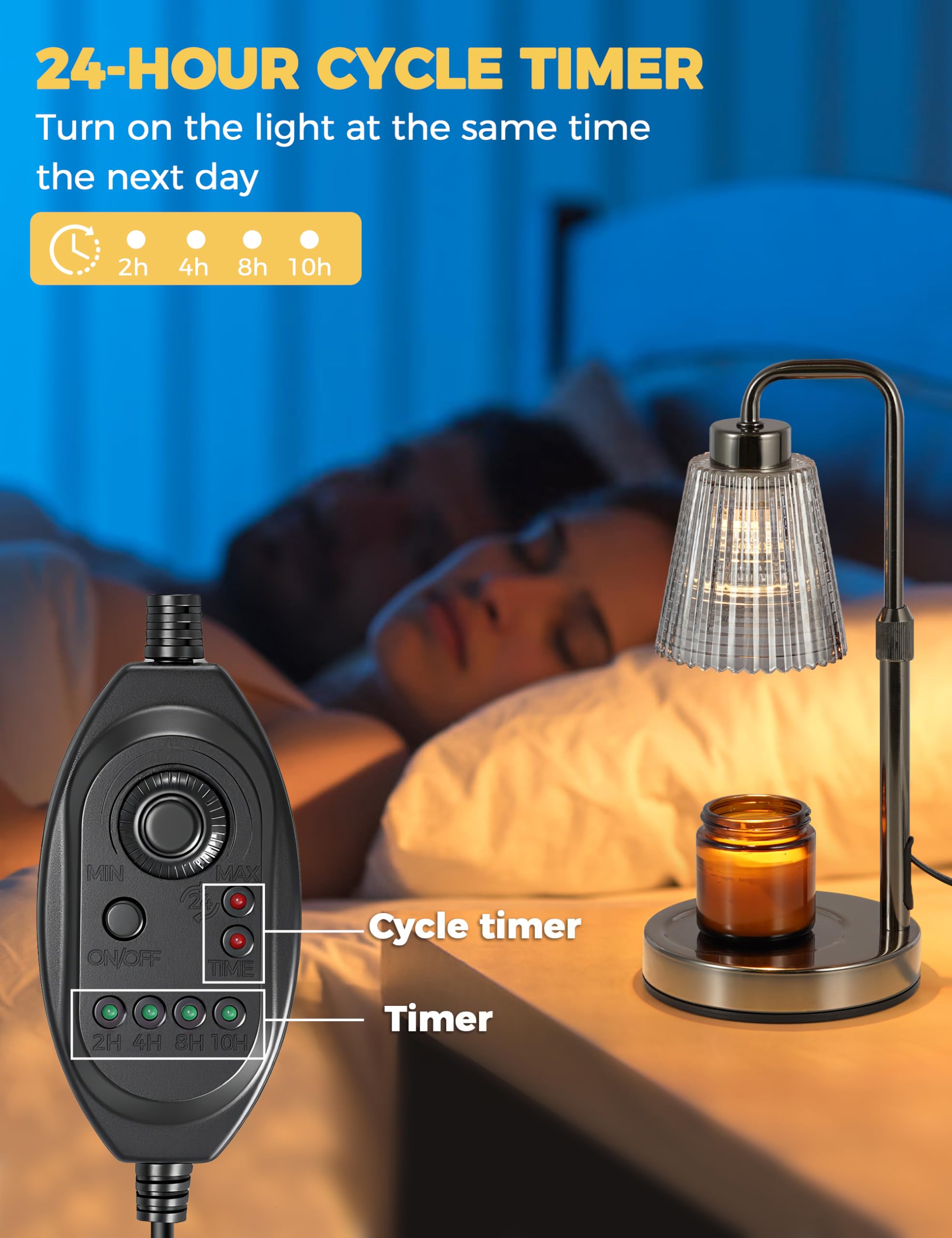 Candle Warmer Lamp with Timer Dimmable, Birthday Gifts for Women Mom, House Warming Gifts New Home Decor, Wax Melt Warmer for Jar Candles with 2 Bulbs