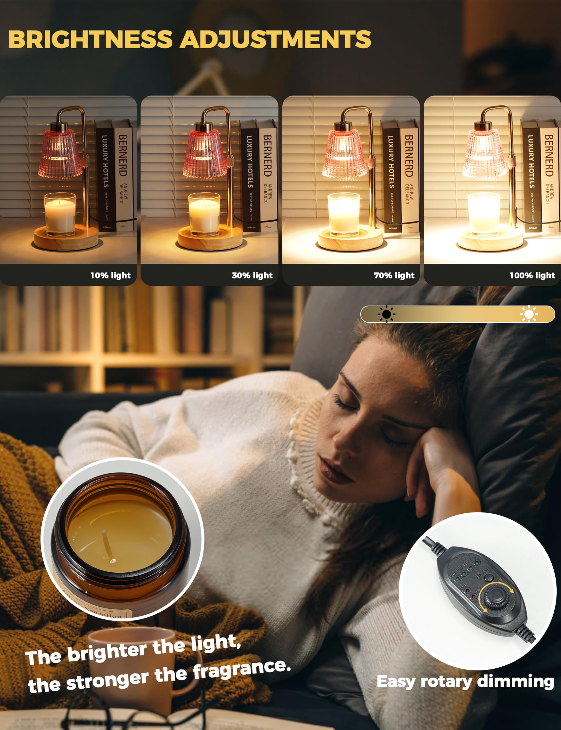 Candle Warmer Lamp with Timer Dimmable, Birthday Gifts for Women Mom, House Warming Gifts New Home Decor, Wax Melt Warmer for Jar Candles with 2 Bulbs
