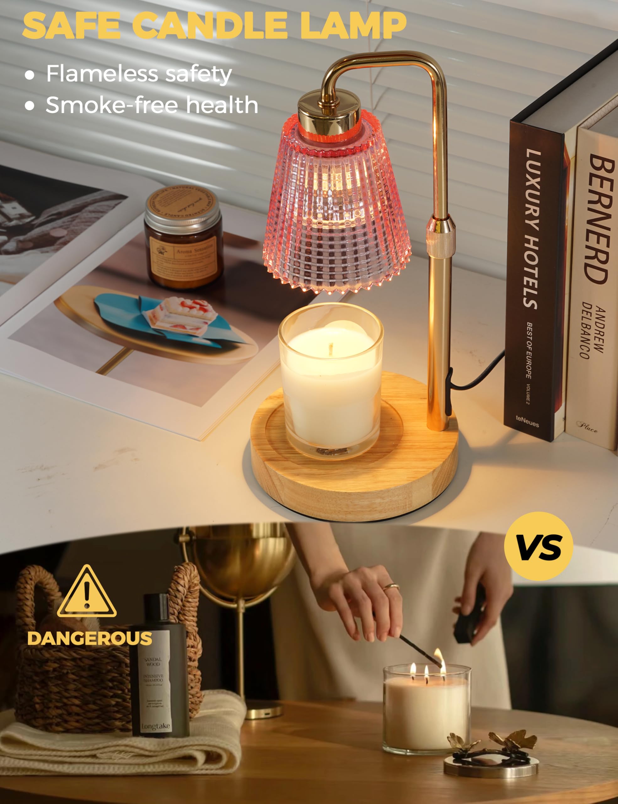 Candle Warmer Lamp with Timer Dimmable, Birthday Gifts for Women Mom, House Warming Gifts New Home Decor, Wax Melt Warmer for Jar Candles with 2 Bulbs