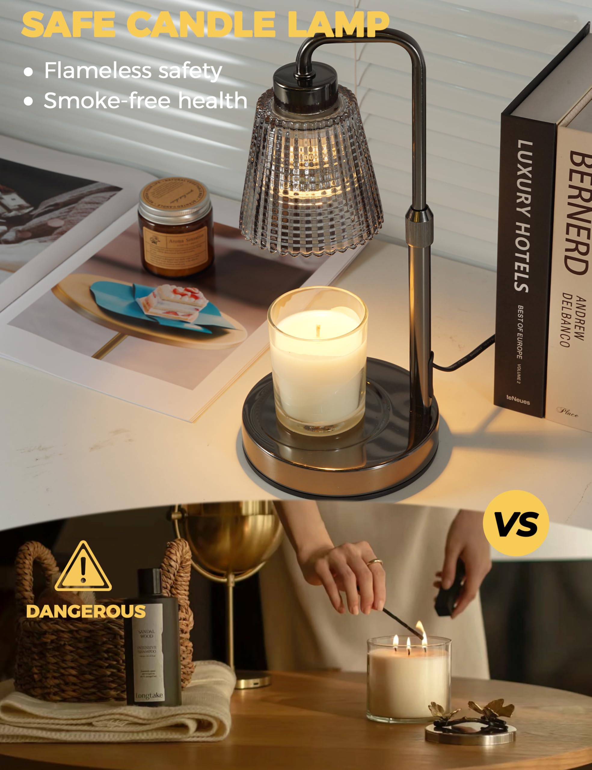 Candle Warmer Lamp with Timer Dimmable, Birthday Gifts for Women Mom, House Warming Gifts New Home Decor, Wax Melt Warmer for Jar Candles with 2 Bulbs