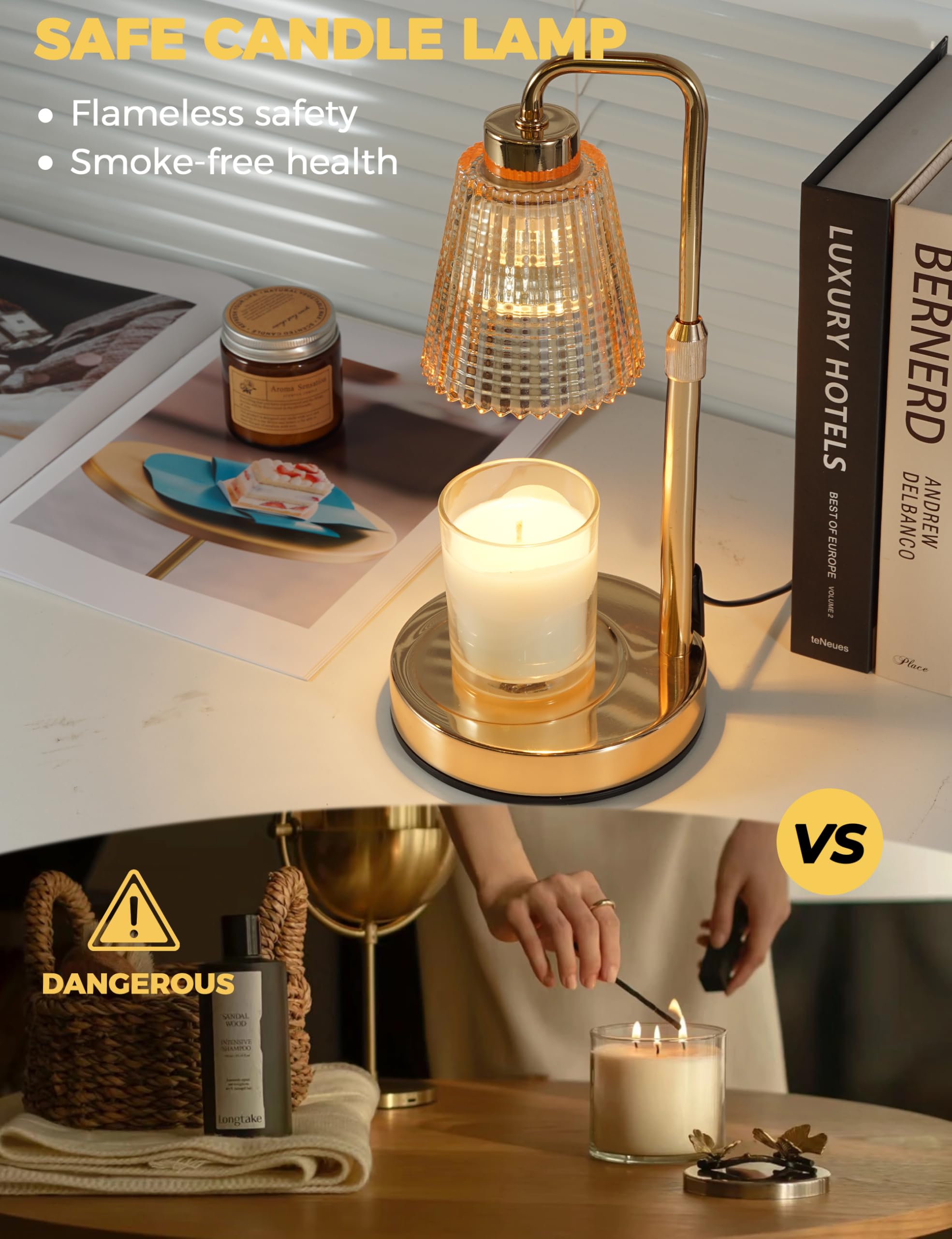 Candle Warmer Lamp with Timer Dimmable, Birthday Gifts for Women Mom, House Warming Gifts New Home Decor, Wax Melt Warmer for Jar Candles with 2 Bulbs