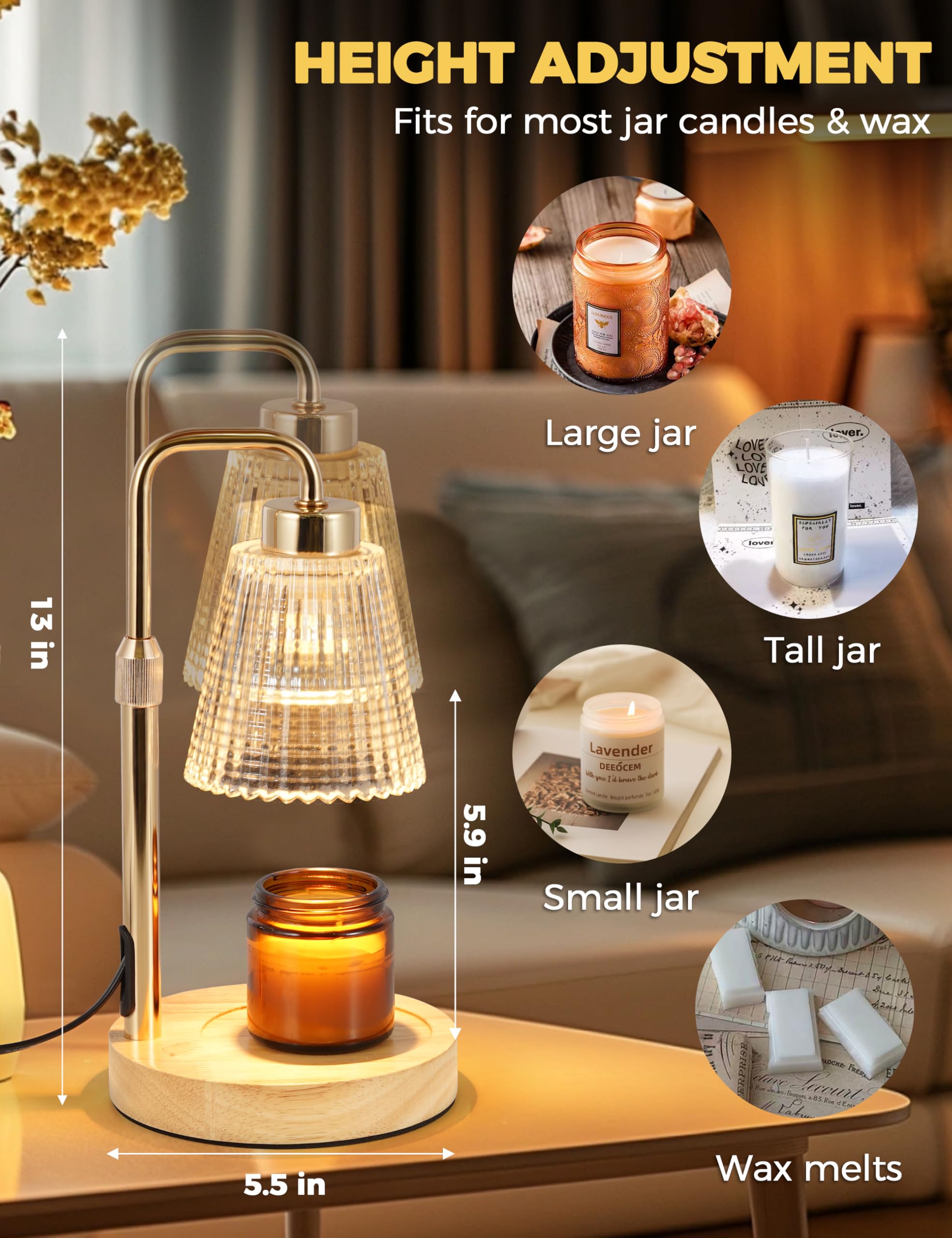 Candle Warmer Lamp with Timer Dimmable, Birthday Gifts for Women Mom, House Warming Gifts New Home Decor, Wax Melt Warmer for Jar Candles with 2 Bulbs