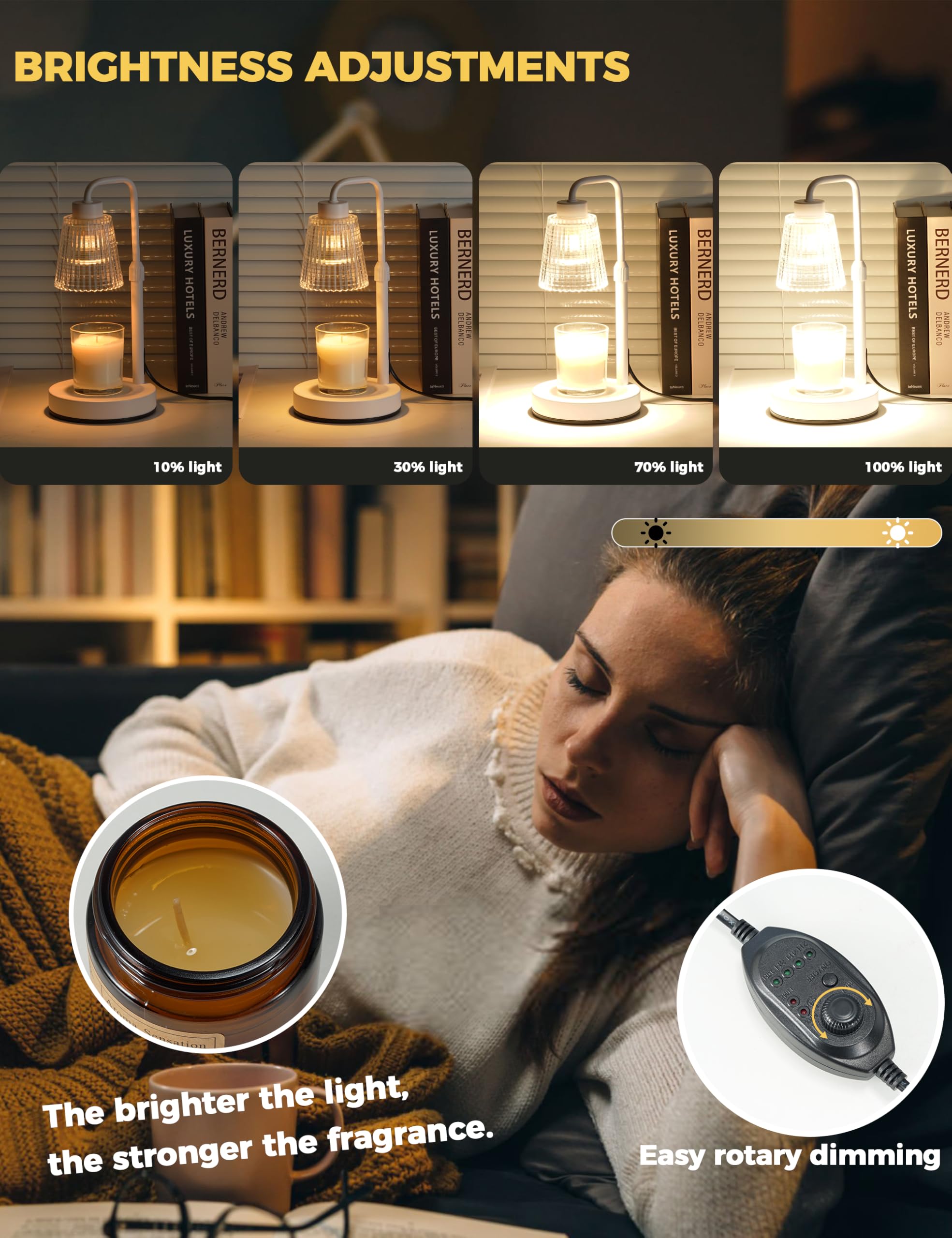 Candle Warmer Lamp with Timer Dimmable, Birthday Gifts for Women Mom, House Warming Gifts New Home Decor, Wax Melt Warmer for Jar Candles with 2 Bulbs